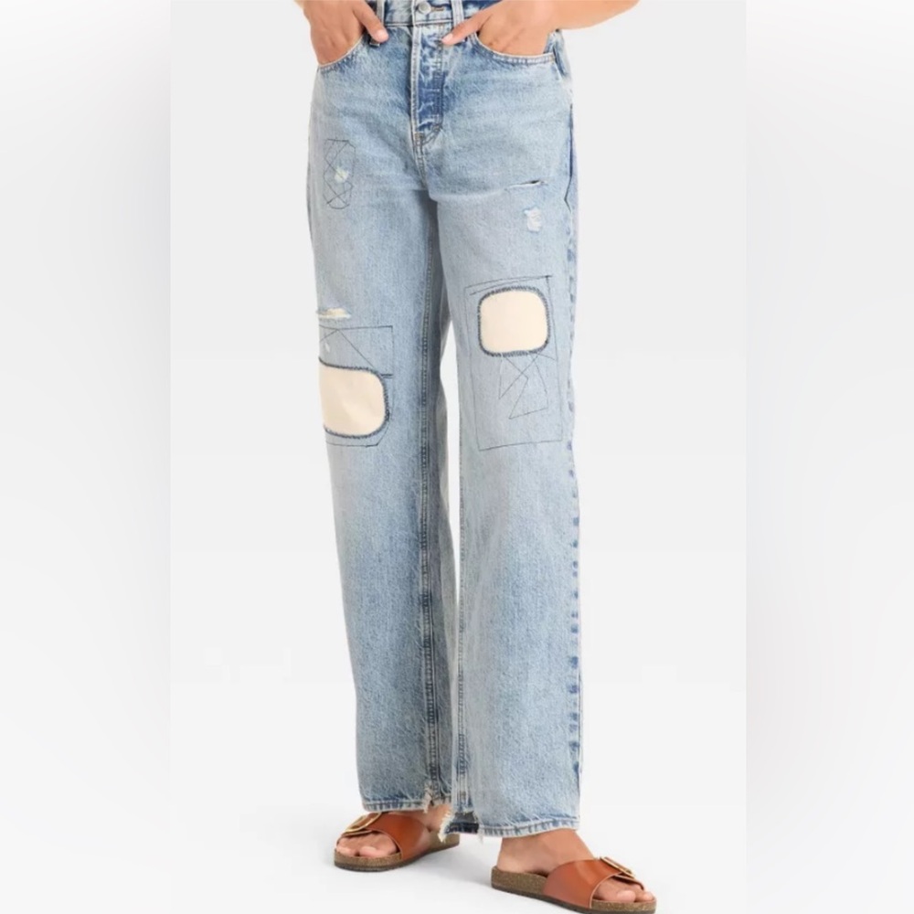 Women's Mid-Rise Patchwork 90's Baggy Jeans Universal Thread Medium Wash 8R NWT